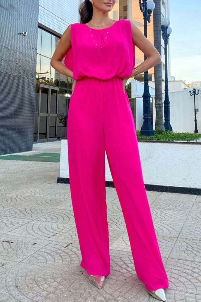 Casual Simplicity Solid V Neck Loose Jumpsuits(6 Colors)