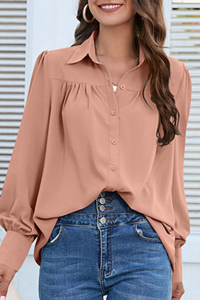 Casual Solid Buttons V Neck Tops main image 0
