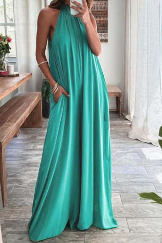 Fashion Casual Solid Without Belt Halter Boot Cut Jumpsuits