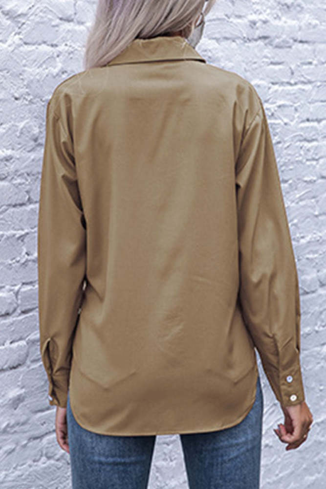 Fashion Street Solid Patchwork Frenulum Turndown Collar Tops