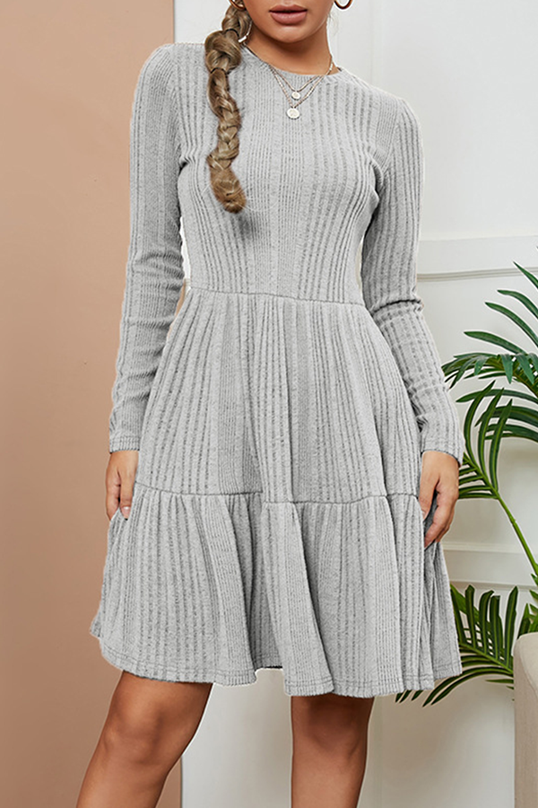 Casual Elegant Solid Patchwork Flounce O Neck A Line Dresses(3 Colors)