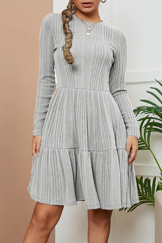 Casual Elegant Solid Patchwork Flounce O Neck A Line Dresses(3 Colors)
