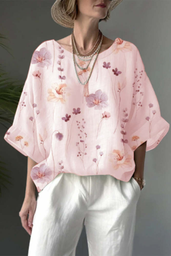 Casual Floral O Neck T-Shirts