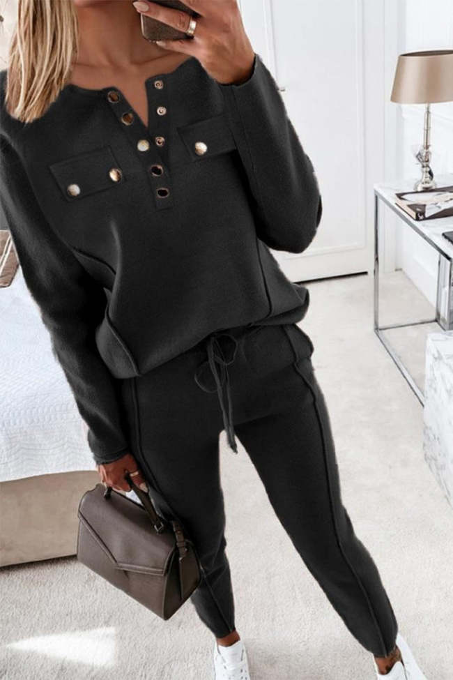 Casual Elegant Solid Buckle O Neck Tops(5 Colors)