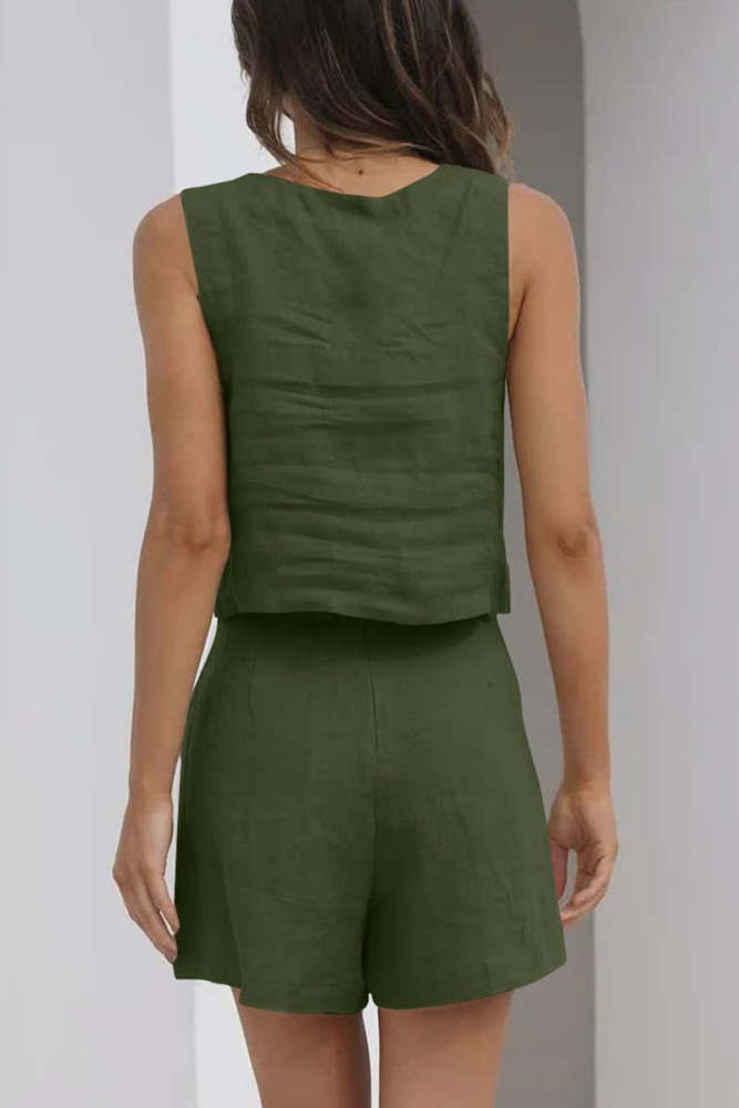 Casual Simplicity Solid Pocket Square Collar Sleeveless Two Pieces(16 Colors)