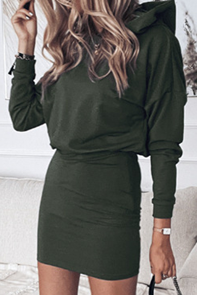 Casual Solid Split Joint Basic Hooded Collar Pencil Skirt Dresses