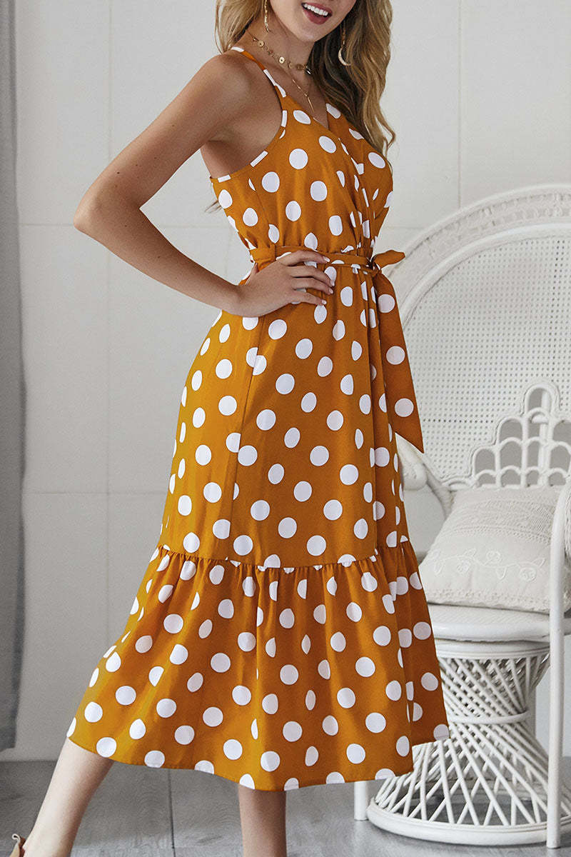 Bohemian Vacation Polka Dot Frenulum Strapless Pleated Dresses main image 1