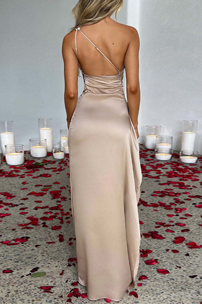 Sexy Party Solid Tassel Asymmetrical Oblique Collar Evening Dress Dresses main image 1