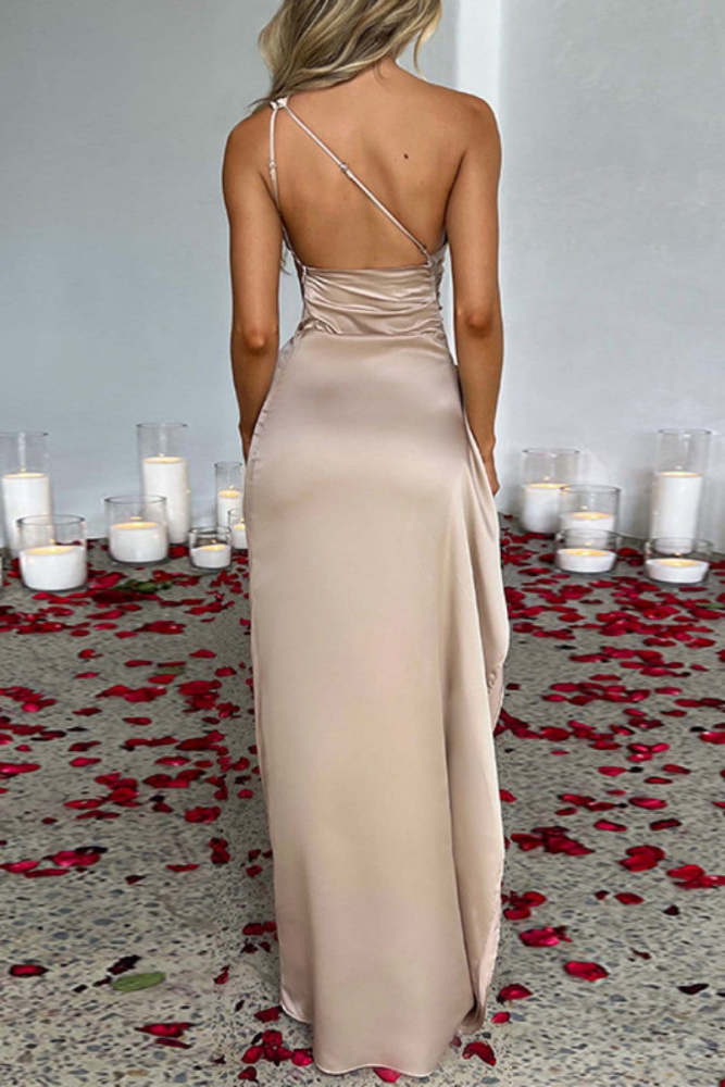 Sexy Gradual Change Print Fold Oblique Collar Evening Dress Dresses main image 1