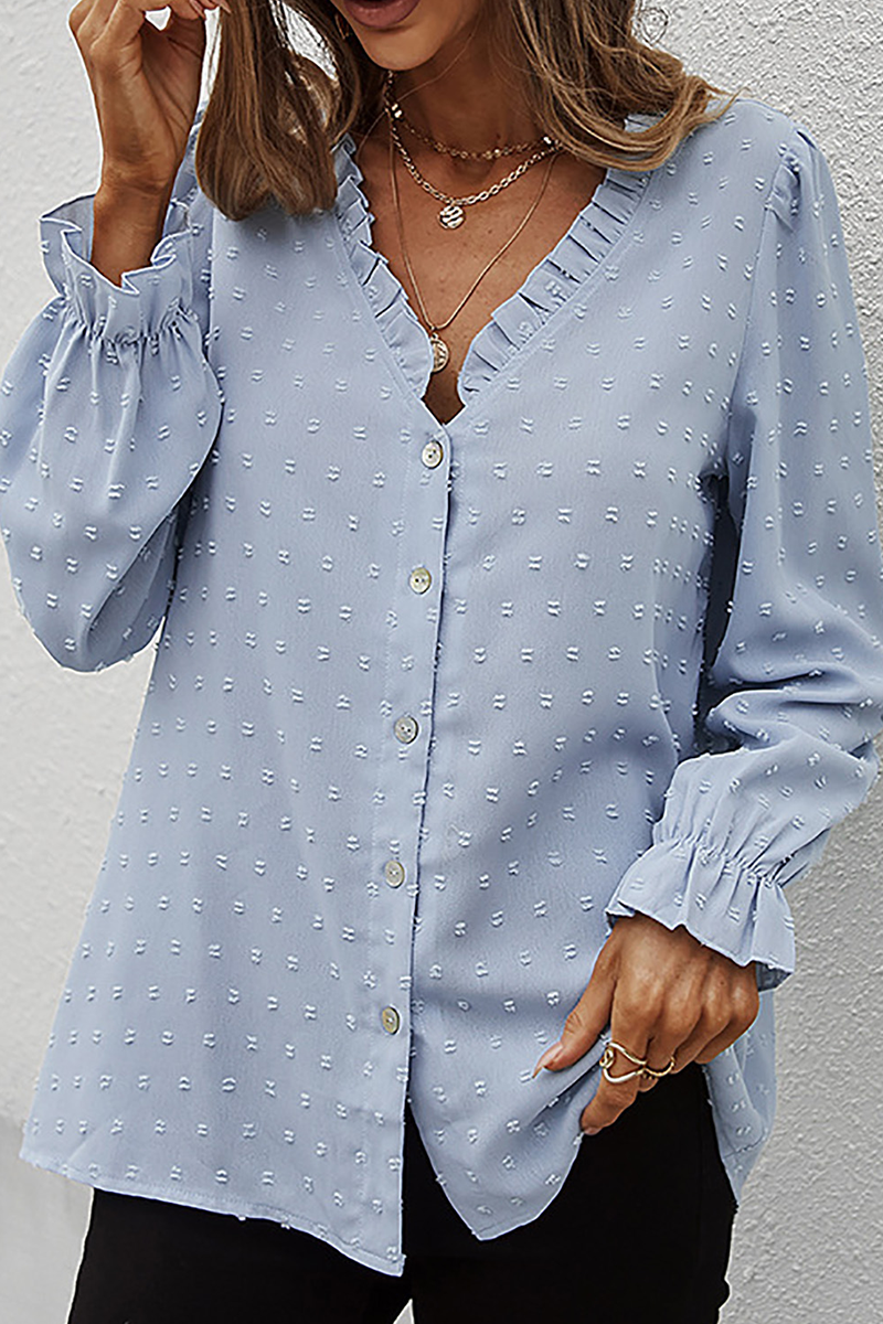 Casual Solid Patchwork V Neck Blouses(5 Colors) main image 1