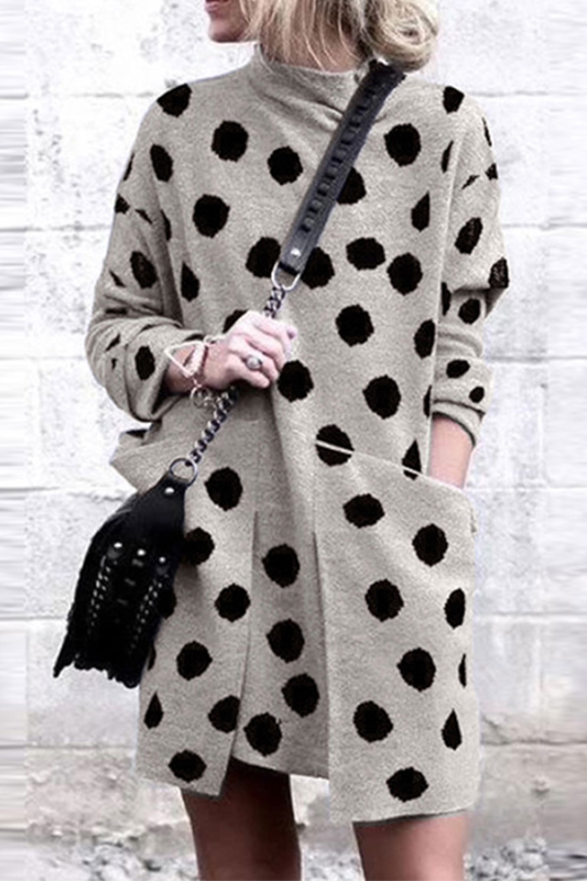 Casual Polka Dot Split Joint Pocket O Neck Dresses