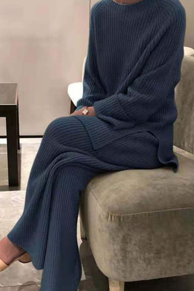 Casual Solid Solid Color O Neck Long Sleeve Two Pieces(5 Colors)