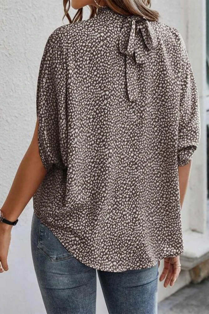 Work Elegant Print Patchwork O Neck Tops