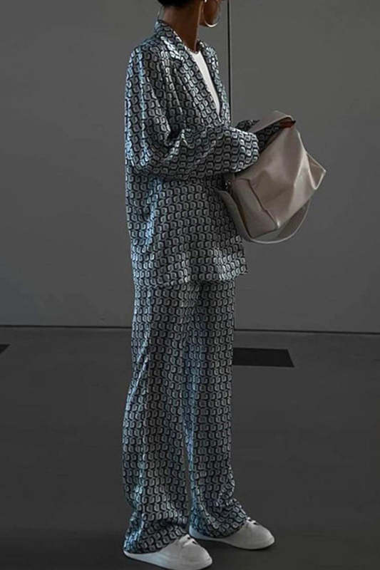 Casual Street Animal Print Patchwork Turndown Collar Long Sleeve Two Pieces