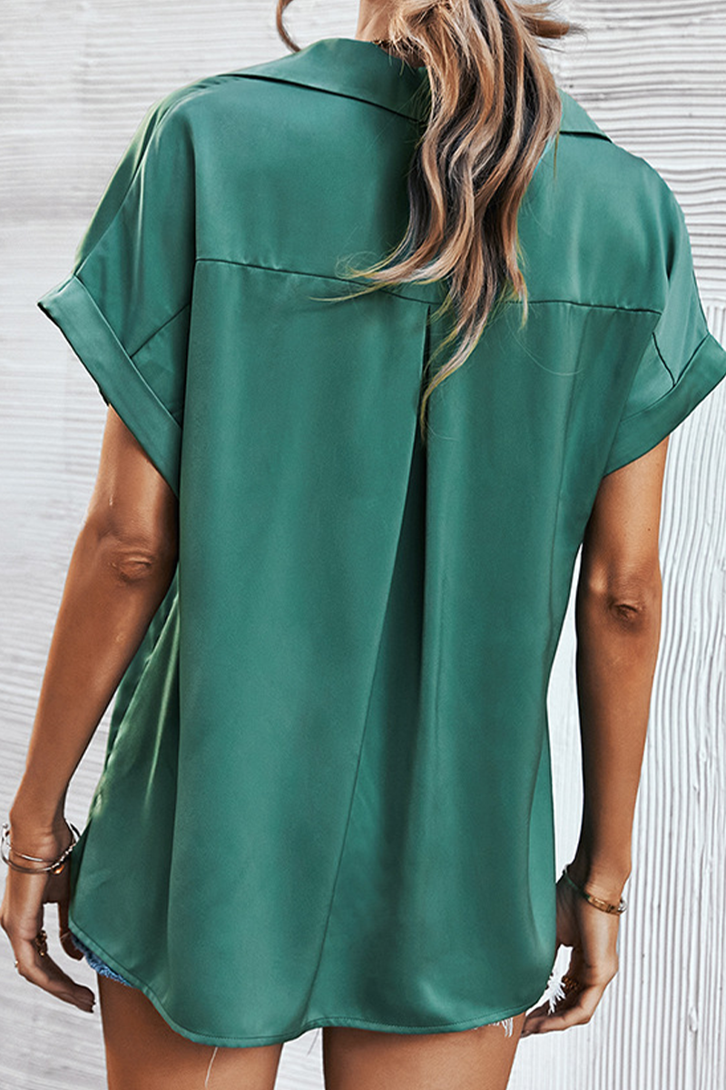 Casual Solid Patchwork Turndown Collar Tops(6 colors) main image 1
