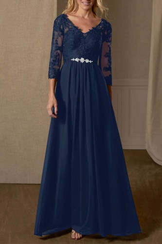 Elegant Formal Solid Patchwork V Neck Evening Dress Dresses