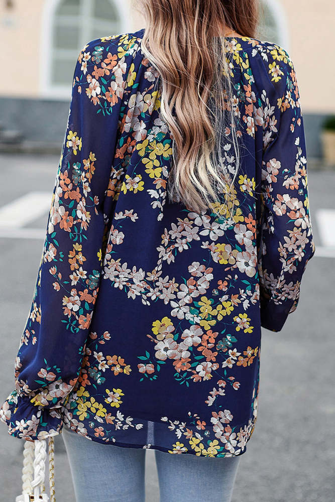 Sweet Elegant Floral Buttons V Neck Tops