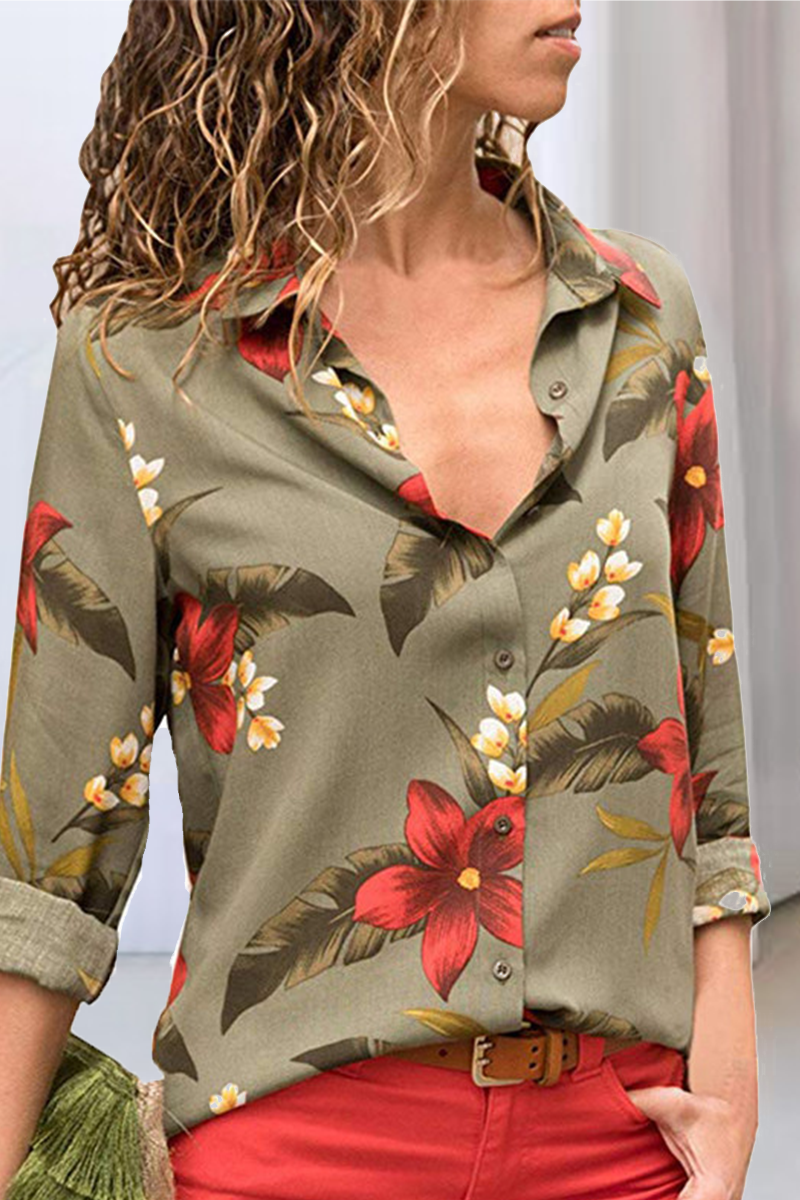 Casual Plaid Buckle Turndown Collar Tops(3 Colors) main image 1