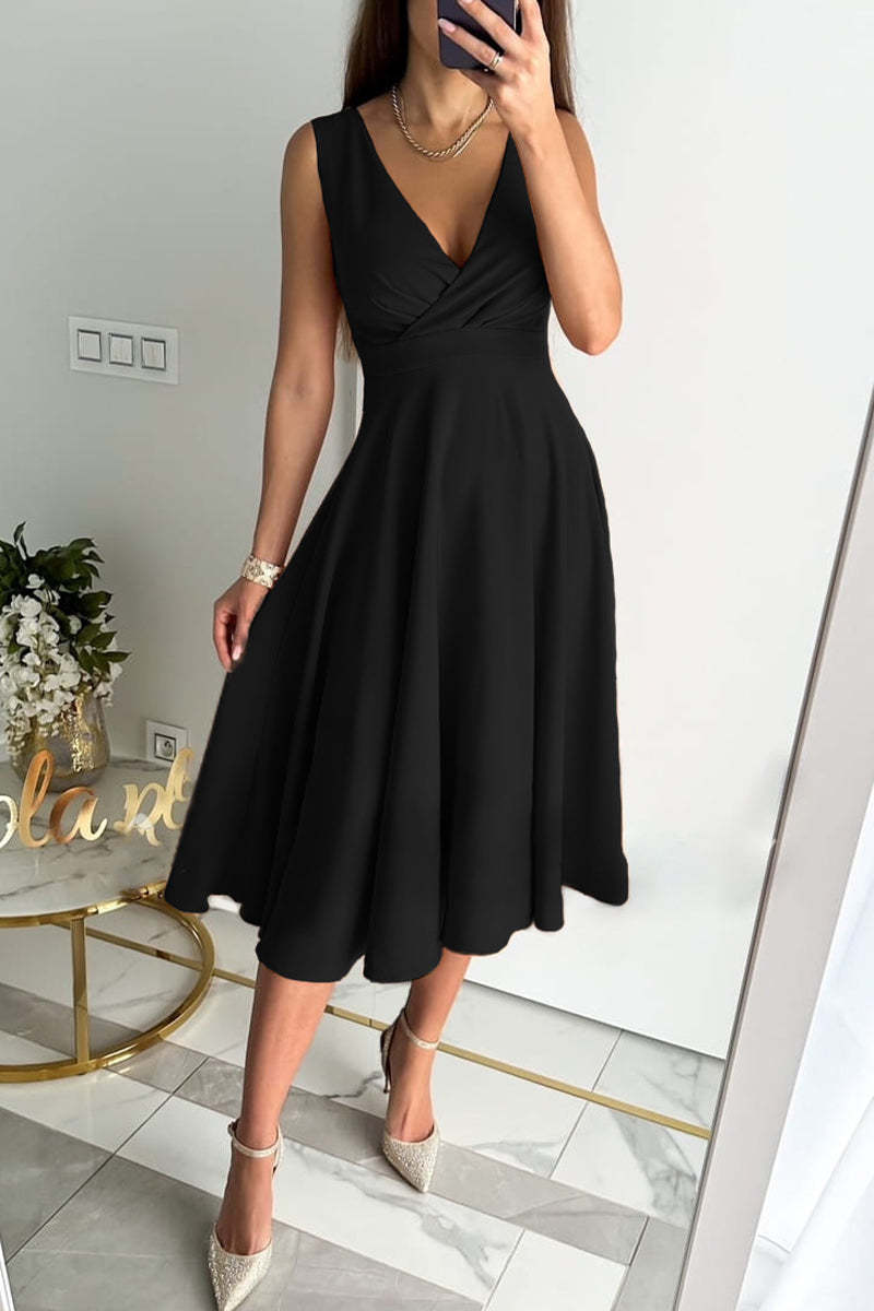 Elegant Solid Fold V Neck Tops main image 0