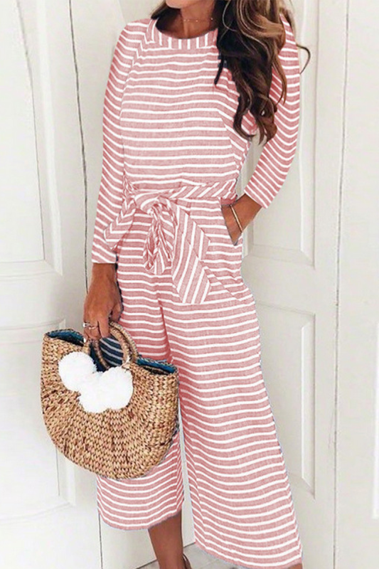 Casual Striped O Neck Straight Jumpsuits(2 Colors)
