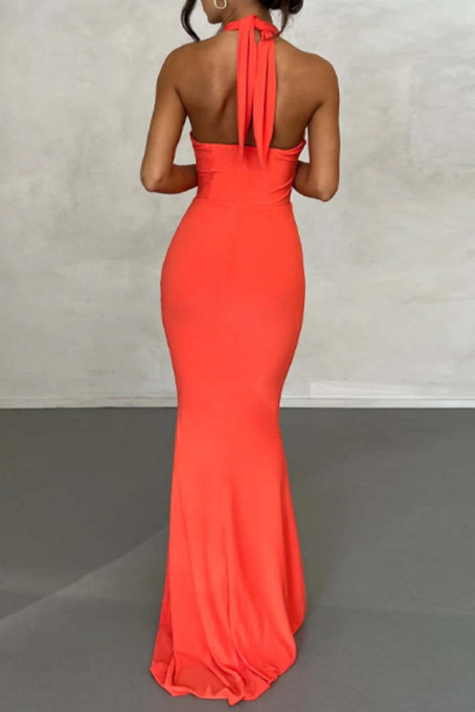 Sexy Solid Bandage Backless Halter Strapless Dress Dresses