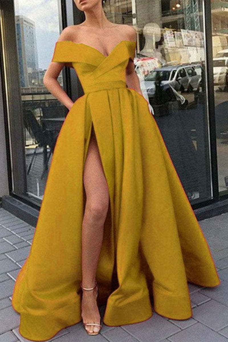 Elegant Solid Slit Fold V Neck Evening Dress Dresses(3 Colors)