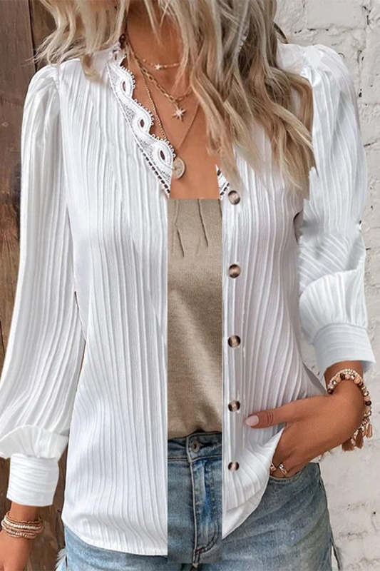 Casual Solid Buttons V Neck Tops