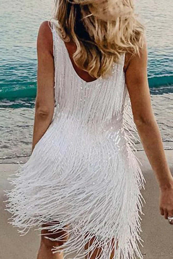 Sexy Party Solid Tassel V Neck Vest Dress Dresses(6 Colors)