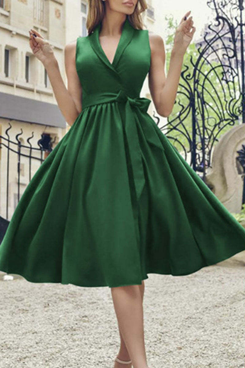 Sexy Vintage Solid Sequins Frenulum Backless O Neck Dresses