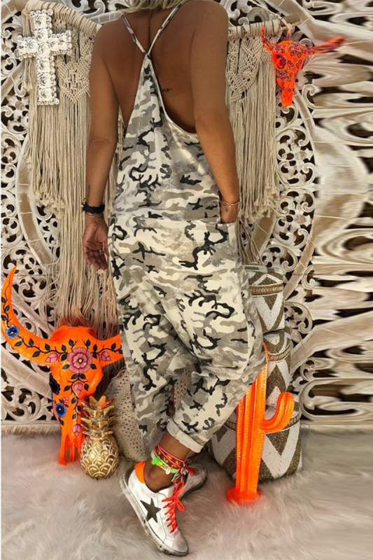 Casual Camouflage Print Split Joint Halter Harlan Jumpsuits(5 colors)