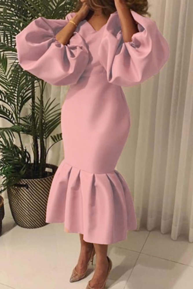 Fashion Sexy Solid Basic V Neck Evening Dress