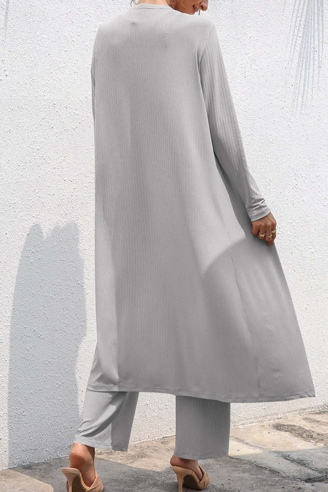 Casual Daily Solid Frenulum Cardigan Collar Long Sleeve Two Pieces