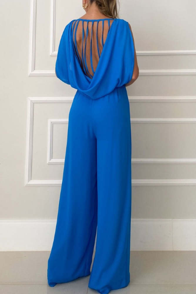 Casual Solid Buttons V Neck Loose Jumpsuits(5 Colors) main image 0