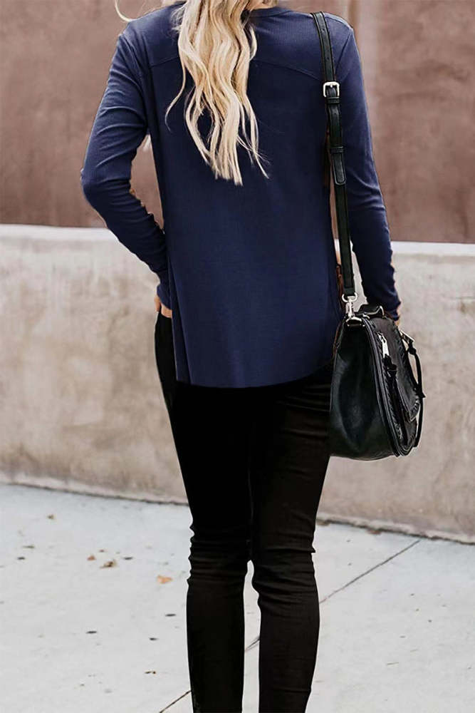 Fashion Casual Solid Patchwork Buttons V Neck T-Shirts(6 Colors)