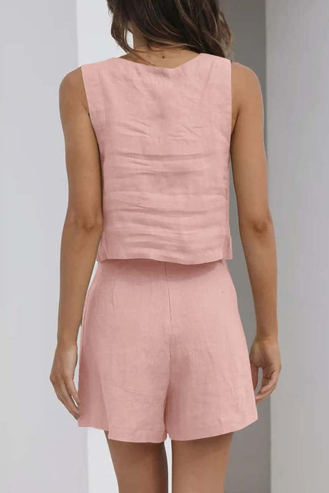 Casual Simplicity Solid Pocket Square Collar Sleeveless Two Pieces(16 Colors)