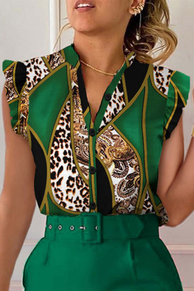 Casual Work Print Patchwork V Neck Blouses main image 0