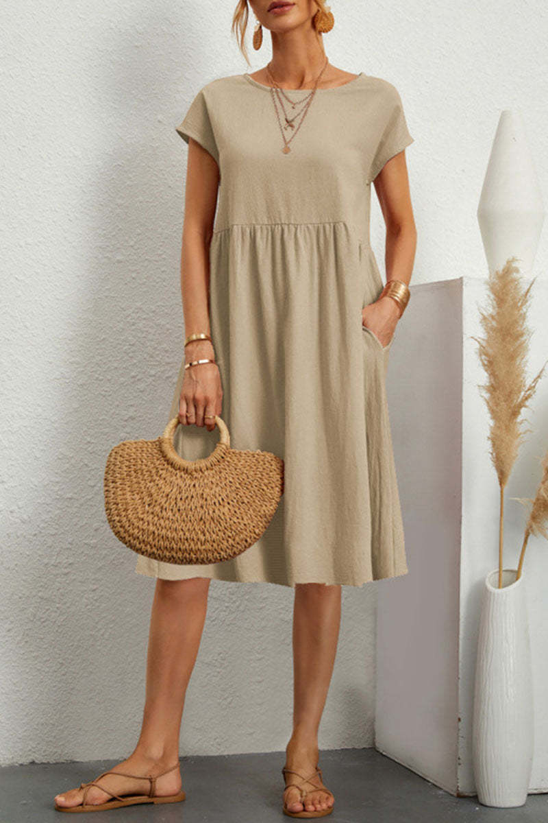 Sweet Elegant Solid Patch O Neck A Line Short Sleeve Dress main image 0
