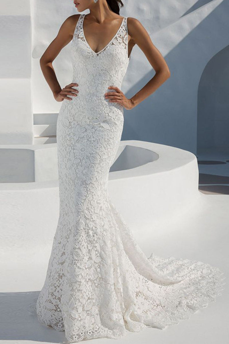 Sexy Solid Lace Mesh V Neck Evening Dress Dresses