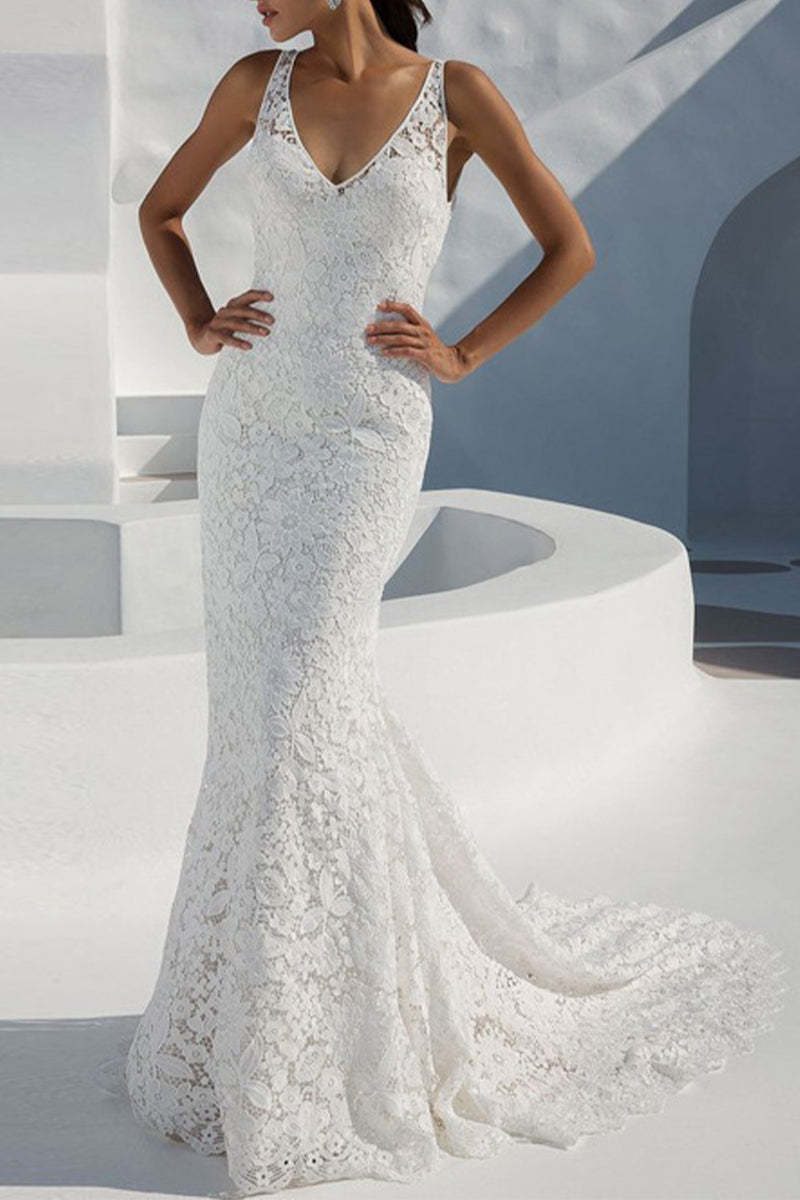 Sweet Elegant Solid Lace V Neck Vest Dress Dresses main image 1
