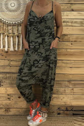 Casual Camouflage Print Split Joint Halter Harlan Jumpsuits(5 colors)