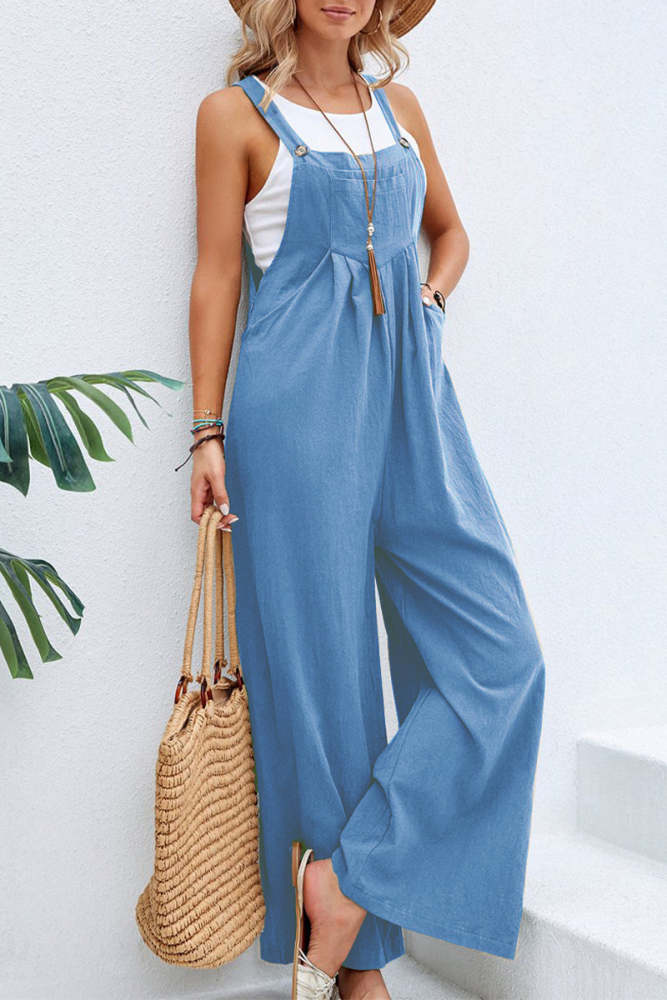 Casual Vacation Solid Buttons Square Collar Loose Jumpsuits(10 Colors)