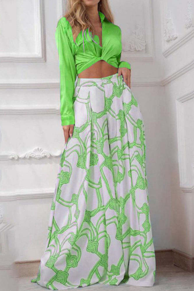 Casual Print Patchwork V Neck Long Sleeve Two Pieces(7 Colors)