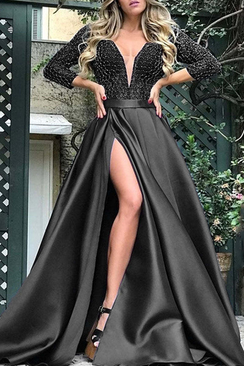 Fashion Bronzing Patchwork See-through V Neck Evening Dress Dresses main image 1