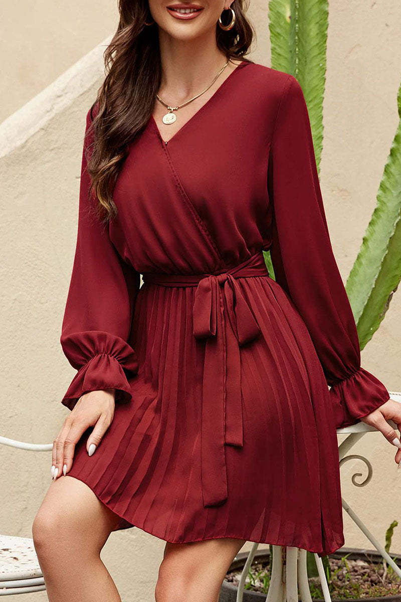 Sweet Elegant Solid Hollowed Out Frenulum V Neck Dresses