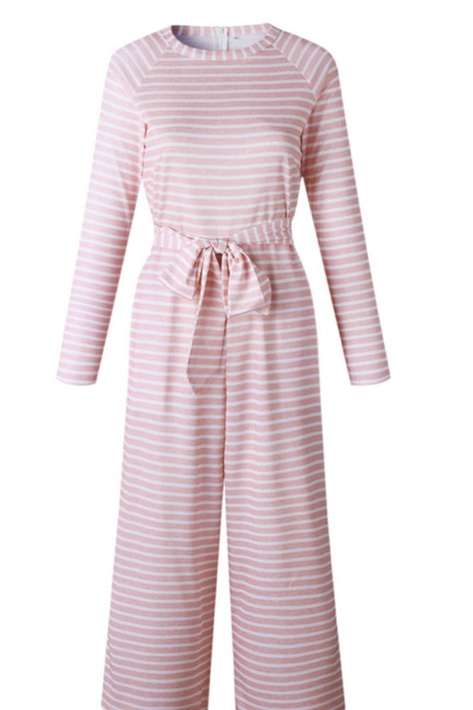 Casual Striped O Neck Straight Jumpsuits(2 Colors)