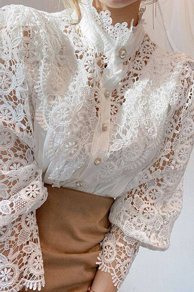 Street Elegant Solid Stringy Selvedge Mandarin Collar Tops(3 Colors) main image 0