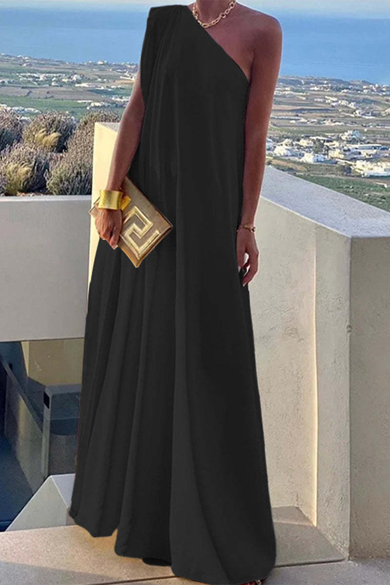 Elegant Formal Solid Feathers Oblique Collar Evening Dress Dresses