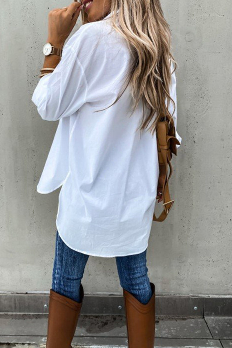 Casual Daily Solid Color Pocket Buttons Turndown Collar Blouses(4 Colors)