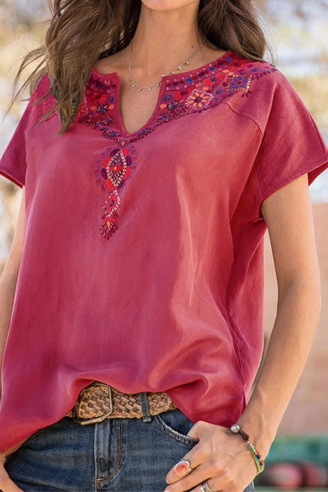 Vintage Solid Split Joint V Neck T-Shirts(6 colors)