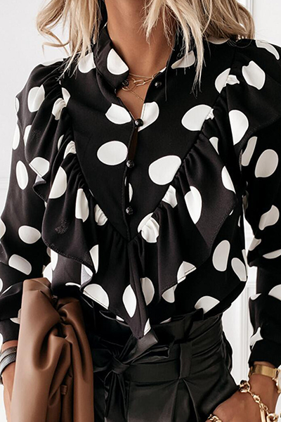 Elegant Polka Dot Fold Half A Turtleneck Tops main image 0